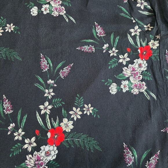 H&M Floral Blouse Women 2 Black Long Sleeve Cottage Minimalist Casual Keyhole - Picture 11 of 11